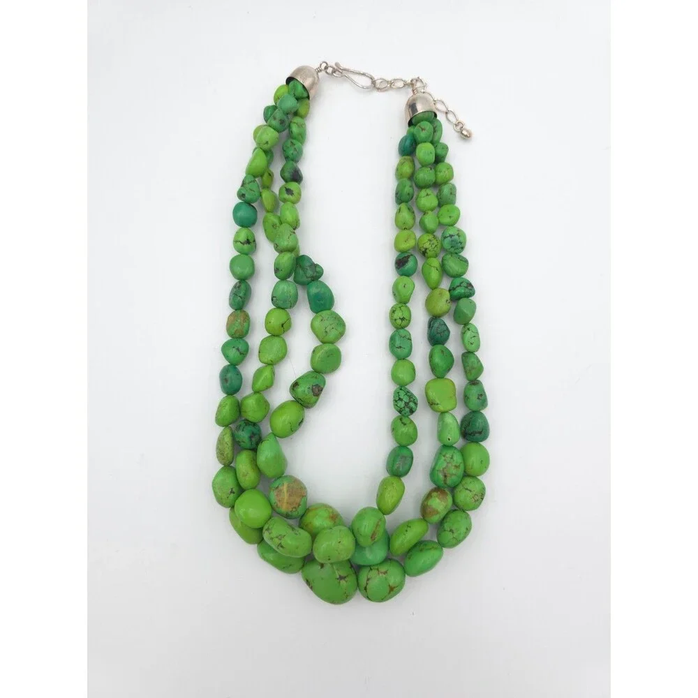 DTR Jay King Green Turquoise sterling silver necklace 3 strand Mine Finds chunky - Picture 4 of 12
